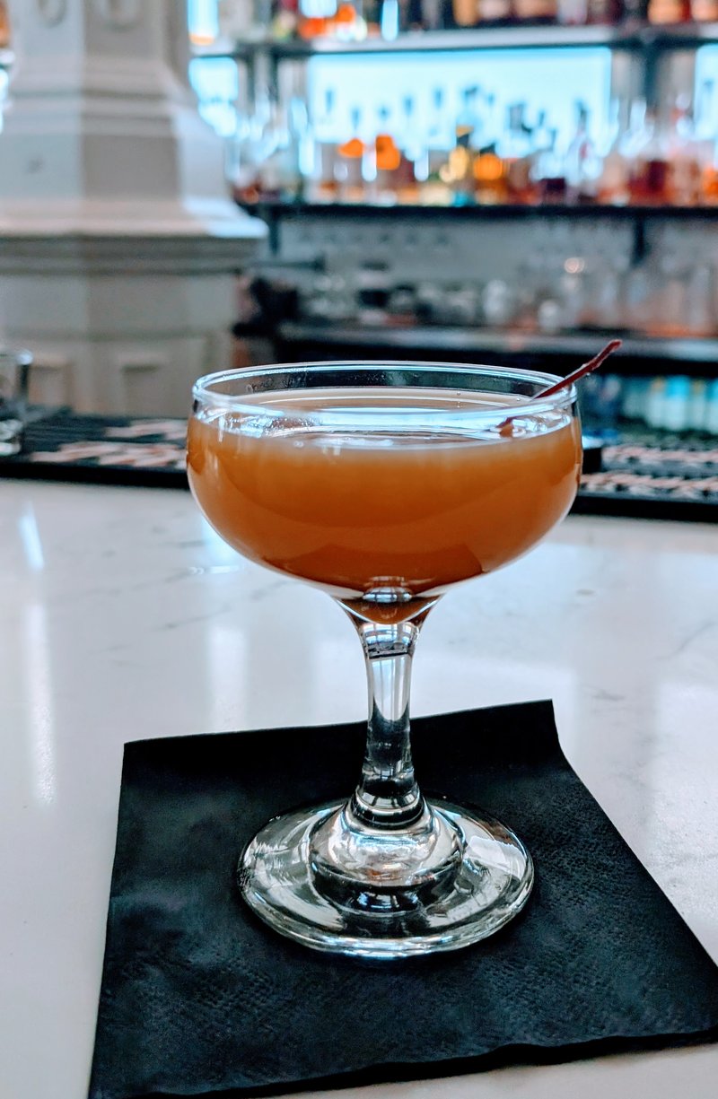 The Blood and Sand cocktail served up in a coupe glass at Roch's Reprieve