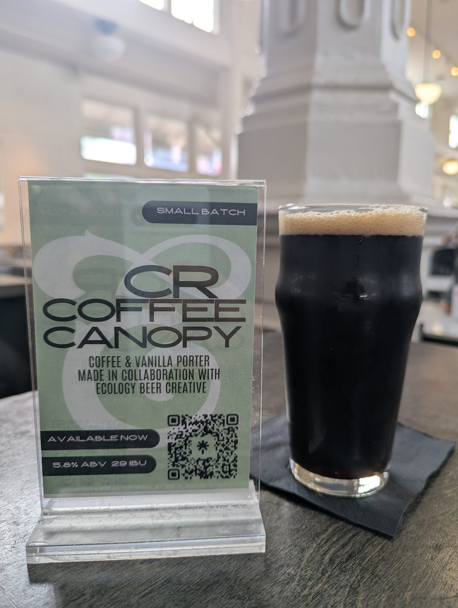 CR Coffee Canopy coffee and vanilla porter at St. Roch Market